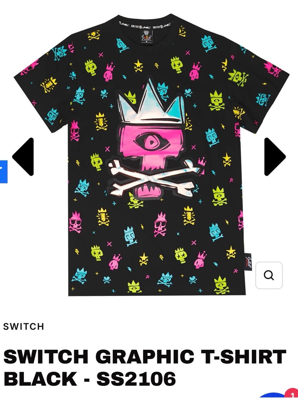 Switch Graphic Short Sleeve T-Shirt in Black with Neon Skull Motif